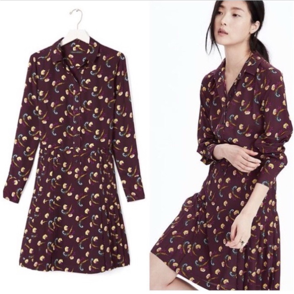 Banana Republic Maroon Floral Shirtdress